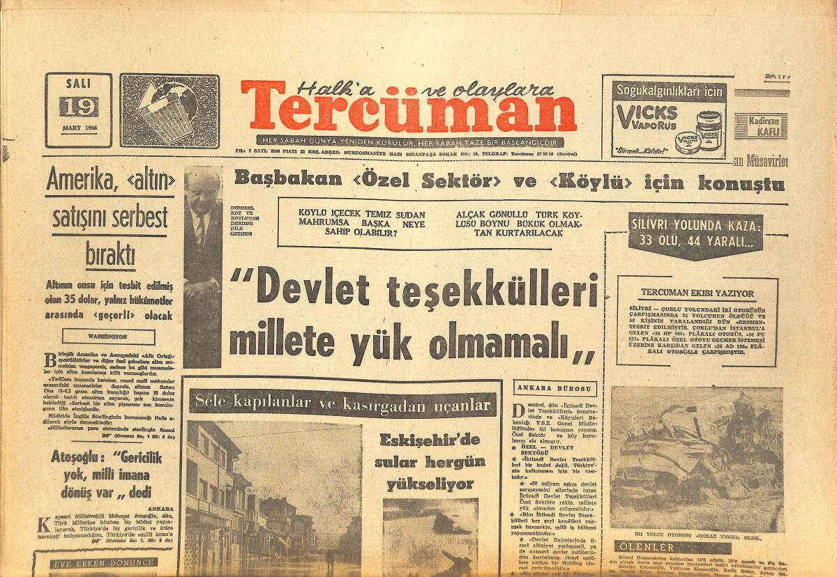 Tercüman Gazetesi 19 Mart 1968 - Rus Sanayiinin Bugünkü Hali - Johnson-Kennedy Pazarlığı Suya Düştü GZ146421 - 1