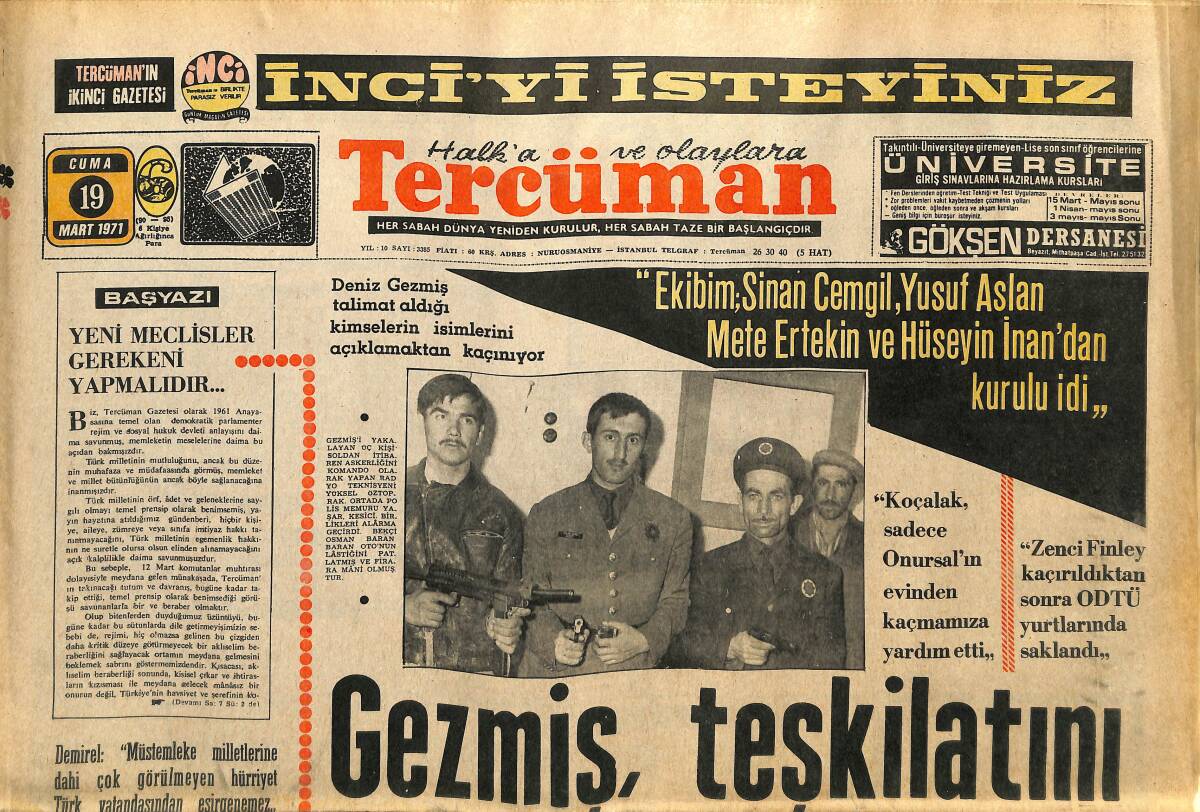 Tercüman Gazetesi 19 Mart 1971 - Deniz Gezmiş Teşkilatını Açıklamıyor! - Cemal Kamacı: Er Geç Şampiyon Olacağım! GZ145998 - 1