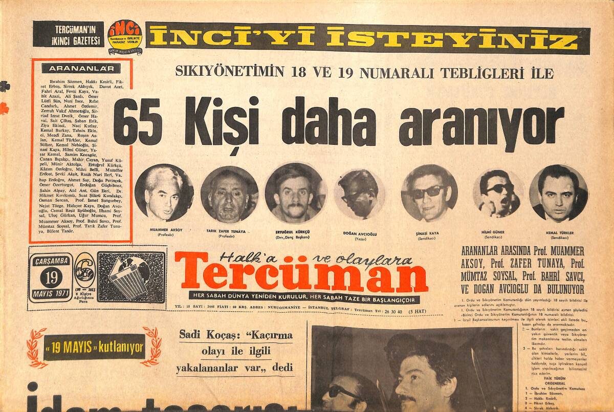 Tercüman Gazetesi 19 Mayıs 1971 - İdam Tasarısı Ele Alındı - İlhan Selçuk Ve Oktay Kurtböke İçin 12 Yıla Kadar Hapis İstendi GZ144239 - 1