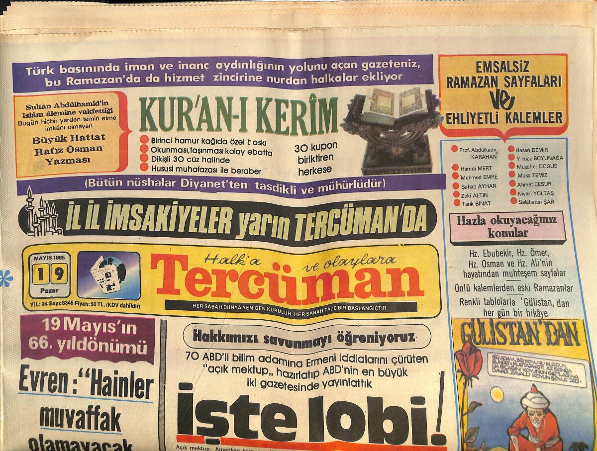 Tercüman Gazetesi 19 Mayıs 1985 - Tuborg Afiş - Özal , Japonya Yolunda GZ150303 - 1