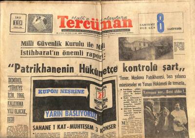 Tercüman Gazetesi 19 Nisan 1966 - Patrikhanenin Hükümetçe Kontrolü Şart GZ53942 - 1