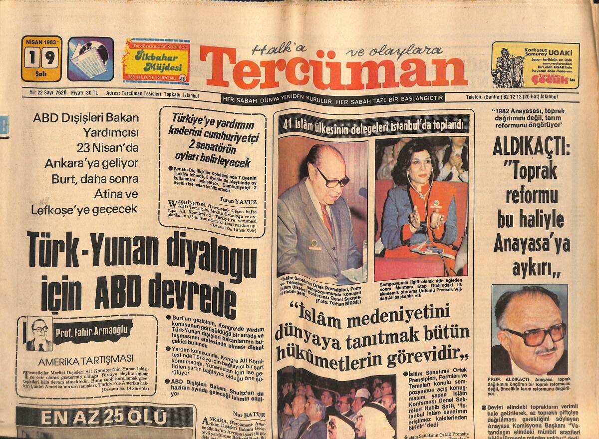 Tercüman Gazetesi 19 Nisan 1983 - Madalya Galatasaray'ın Ağzında - Türk-Yunan Diyaloğu İçin ABD Devrede GZ134626 - 1