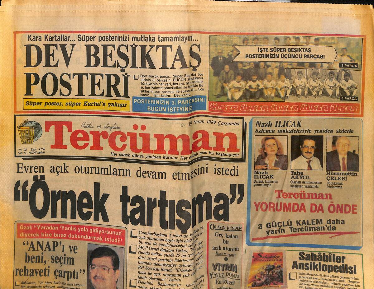 Tercüman Gazetesi 19 Nisan 1989 - Neo Naziler Bildiri Dağıttı: Türkleri Katledin - Galatasaray Avrupa'da Yol Ayrımına Geldi GZ155796 - 1