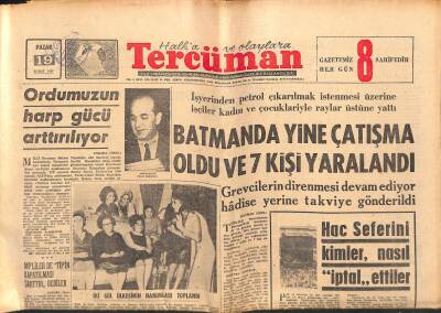 Tercüman Gazetesi 19 Şubat 1967 - Batmanda Yine Çatışma Oldu Ve 7 Kişi Yaralandı. - Muhterem Nur Hapisten Çıktı. GZ123647 - 1