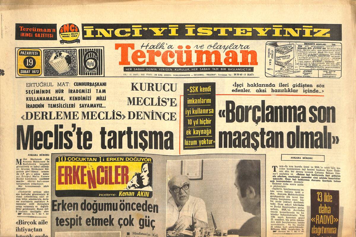 Tercüman Gazetesi 19 Şubat 1973 - Boğaz Köprüsü Mayıs Sonlarında Geçişe Hazır Olacak - Meclis'te Tartışma GZ144476 - 1