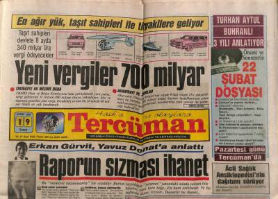 Tercüman Gazetesi 19 Şubat 1988 - Raporun Sızması İhanet GZ64491 - 2