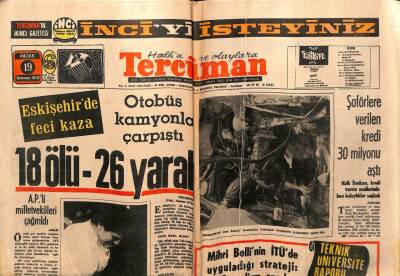 Tercüman Gazetesi 19 Temmuz 1970 - Eskişehirde Feci Kaza 18 Ölü 26 Yaralı GZ55184 - 1