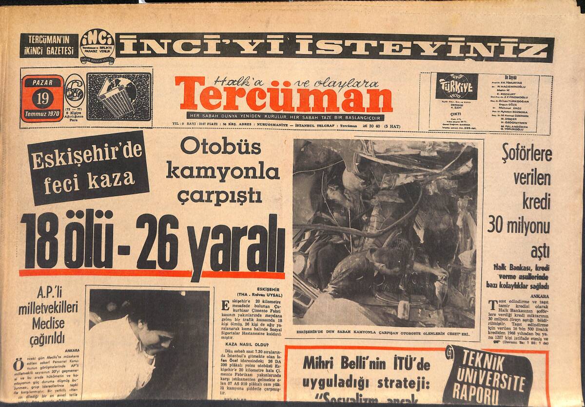 Tercüman Gazetesi 19 Temmuz 1970 - Rumen Barbu, Beşiktaş'la Anlaştı! - Alan, Elinde Rozetle Niçin Oda Oda Dolaştı? GZ146100 - 1