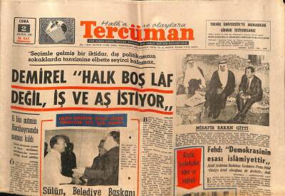 Tercüman Gazetesi 2 Ağustos 1968 - Demirel Halk Boş Laf Değil İş Ve Aş İstiyor GZ54564 - 1
