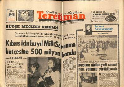 Tercüman Gazetesi 2 Aralık 1966 - Kıbrıs İçin Bu Yıl Milli Savunma Bütçesine 500 Milyon Konuldu GZ54391 - 1