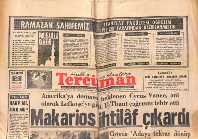 Tercüman Gazetesi 2 Aralık 1967 - Makarios İhtilaf Çıkardı GZ118922 - 1