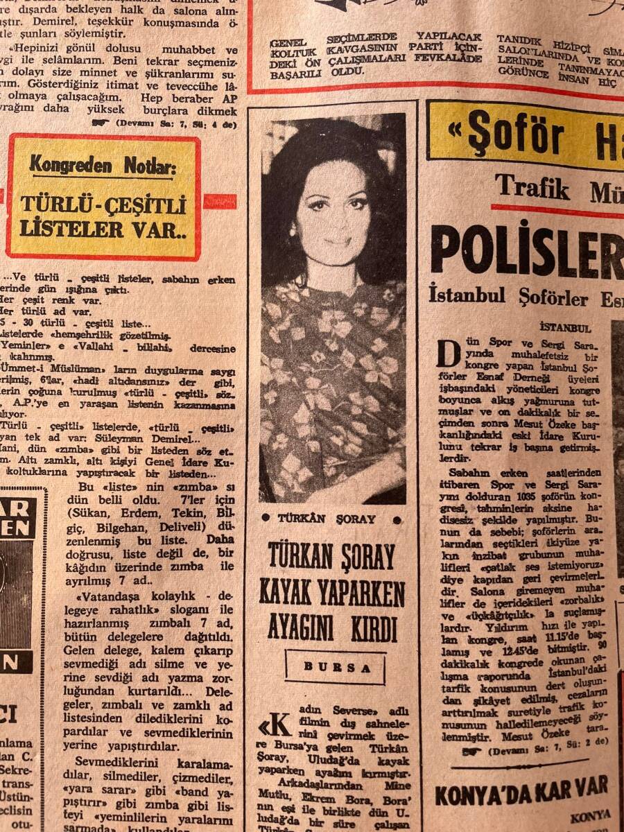Tercüman Gazetesi 2 Aralık 1968 - Demirel, Tekrar Oybirliği İle AP Genel Başkanı Seçildi - Türkan Şoray Kayak Yaparken Ayağını Kırdı GZ145326 - 2