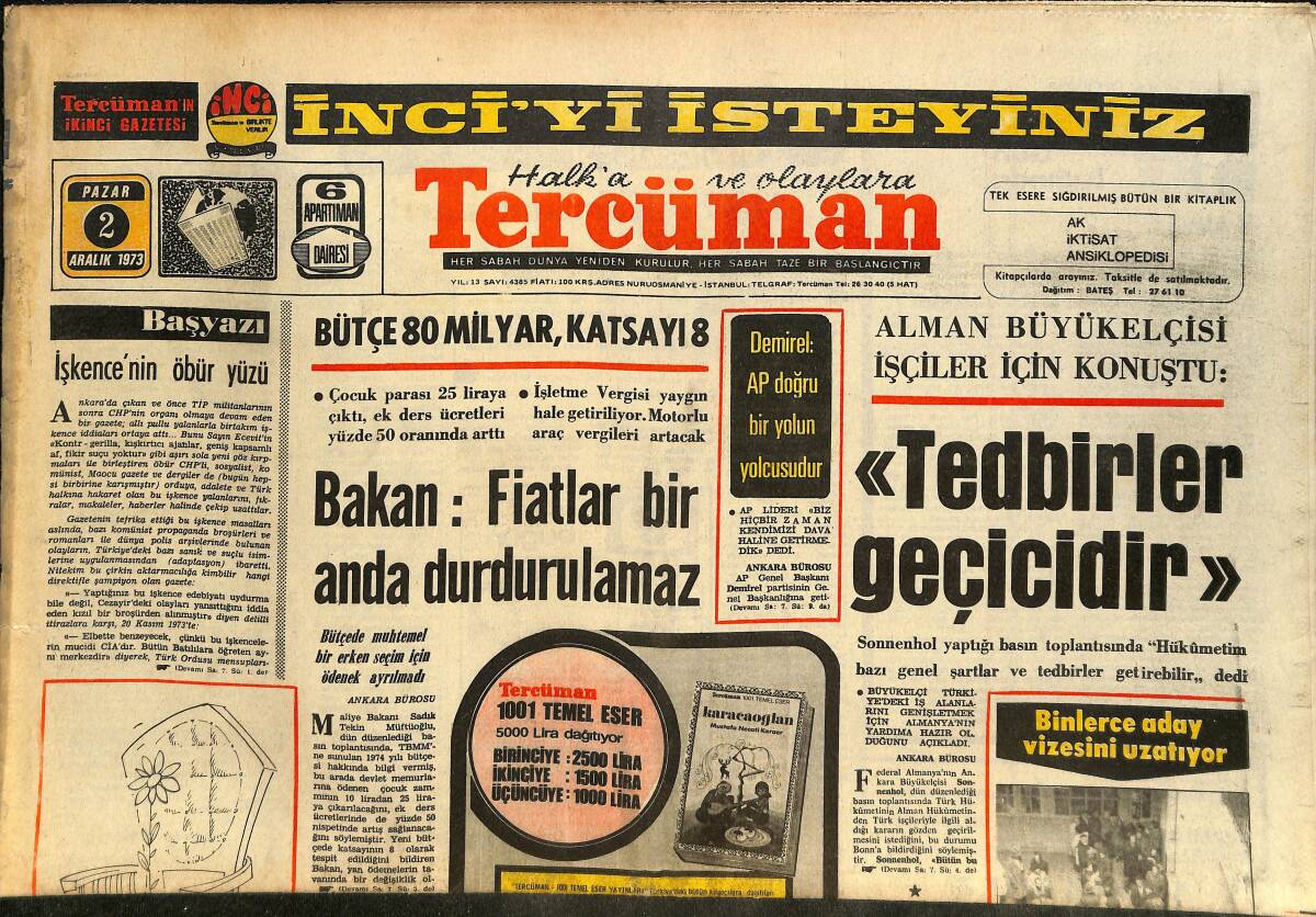 Tercüman Gazetesi 2 Aralık 1973 - Truman'ın Nixon'dan 