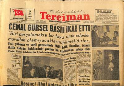 Tercüman Gazetesi 2 Ekim 1960 - Cemal Gürsel Basını İkaz Etti GZ67216 - 1
