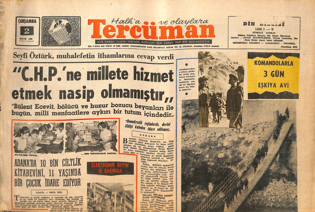 Tercüman Gazetesi 2 Ekim 1968 - CHP'NE Millete Hizmet Etmek Nasip Olmamıştır - Avrupa Kupalarına Ne Yaptık? GZ145803 - 1