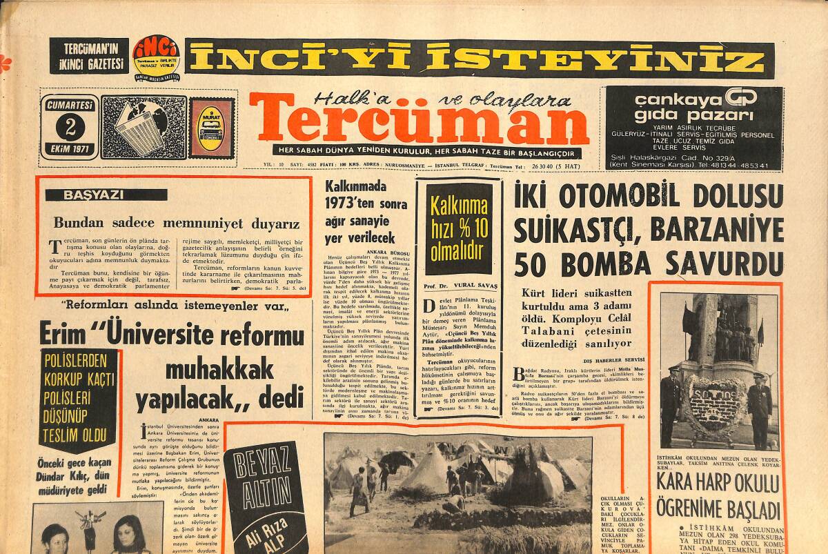 Tercüman Gazetesi 2 Ekim 1971 - Gezmiş Ve Arkadaşlarının Davası Karara Kaldı - Kara Harp Okulu Öğrenime Başladı GZ145509 - 1