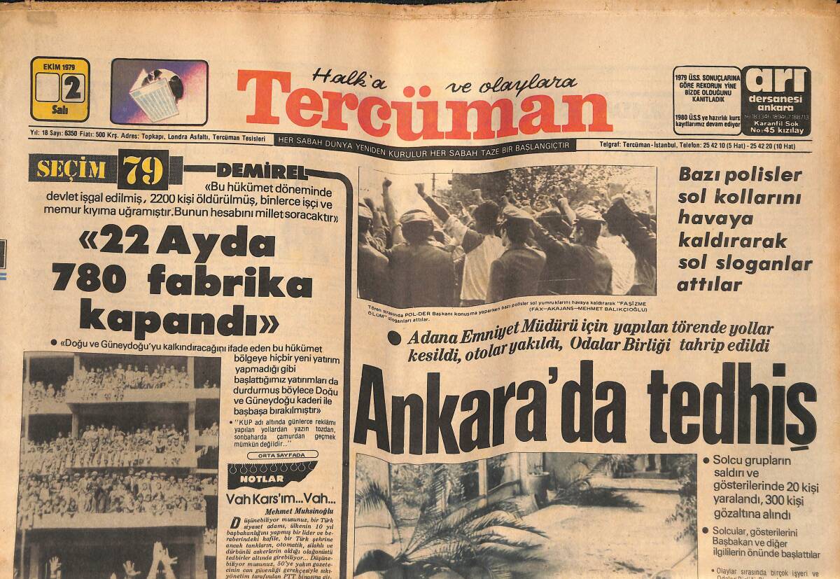 Tercüman Gazetesi 2 Ekim 1979 - Akaryakıt Ve Tüpgaz Sıkıntısı Tekrar Başladı - 22 Ayda 780 Fabrika Kapandı GZ134437 - 1
