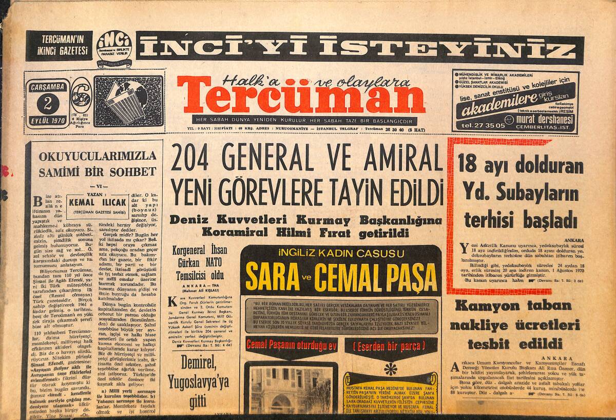 Tercüman Gazetesi 2 Eylül 1970 - Solcuların İmtihanla Alakası Olmayan Afişleri - Milli, Kadro İçin 40 Aday GZ146205 - 1