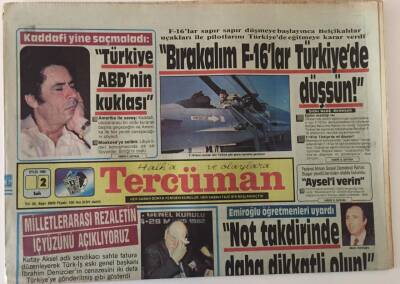 Tercüman Gazetesi 2 Eylül 1986 - Bırakalım F-16lar Türkiyede Düşsün ... GZ25118 - 1