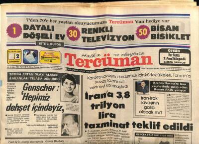 Tercüman Gazetesi 2 Haziran 1982 - İrana 3,8 Trilyon Lira Tazminat Teklifi GZ53810 - 1