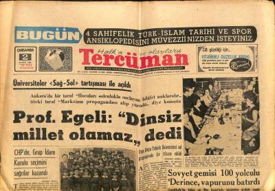 Tercüman Gazetesi 2 Kasım 1966 - Prof. Egeli Dinsiz Millet Olamaz dedi - Sovyet Gemisi 100 Yolculu Derince Vapurunu Batırdı GZ123563 - 1
