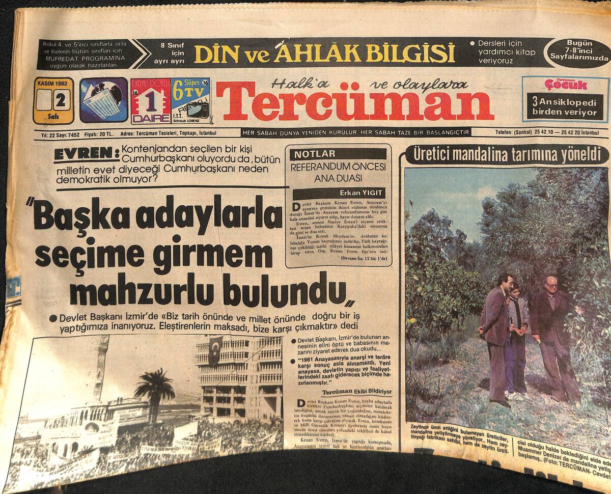 Tercüman Gazetesi 2 Kasım 1982 - Amerika'da Bugün Seçim Var - Mısır Dışişleri Bakanı Bugün Türkiye'ye Geliyor - Bu Hakemlerle Bu Lig Karakolda Biter GZ133301 - 1