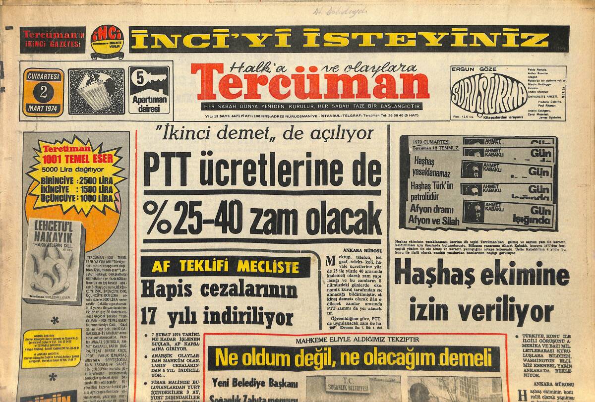 Tercüman Gazetesi 2 Mart 1974 - Galatasaray'ın Taçsız Kralı Metin'le Fenerbahçe'nin Altın Çocuğu Ogün Büyük Maçı M. Paşa'da Tartıştılar GZ145914 - 1