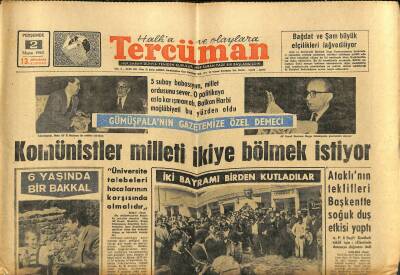 Tercüman Gazetesi 2 Mayıs 1963 - Mansfield Hargitaydan Dün Boşandı - Komünistler Milleti İkiye Bölmek İstiyor GZ123405 - 1