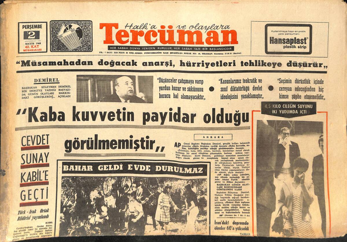 Tercüman Gazetesi 2 Mayıs 1968 - Burt Lancaster, İslamiyet Çok Cezbedici, Dedi - Johnson İle Robert Kennedy Arasındaki Gerginliğin İç Yüzü GZ145328 - 1