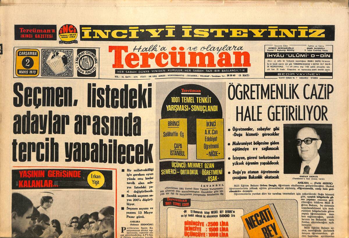 Tercüman Gazetesi 2 Mayıs 1973 - Öğretmenlik Cazip Hale Getiriliyor - Mafya Ve Nixon'un Yakın Dostları İş Birliği Yapmış GZ145627 - 1