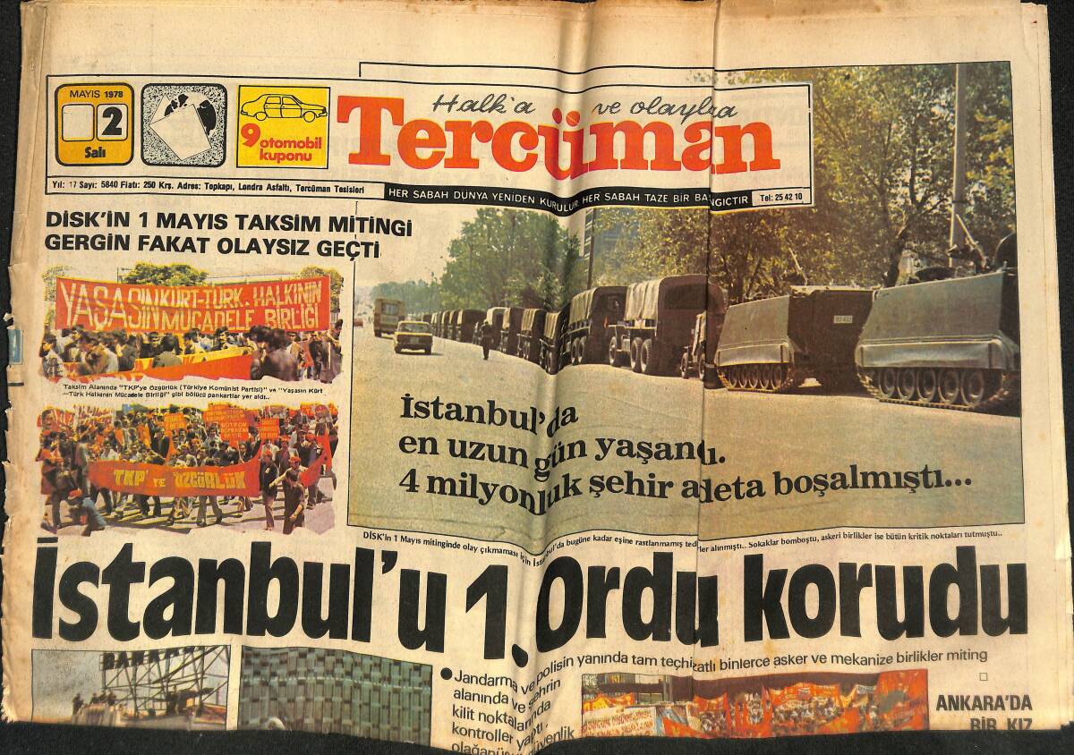 Tercüman Gazetesi 2 Mayıs 1978 - İstanbul'u 1. Ordu Korudu - En İyi Takım Beşiktaş'tı GZ133279 - 1