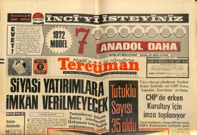 Tercüman Gazetesi 2 Nisan 1972 - İzmir Sıkıyönetim Komutanlığı da CHPyi Suçladı GZ118853 - 1