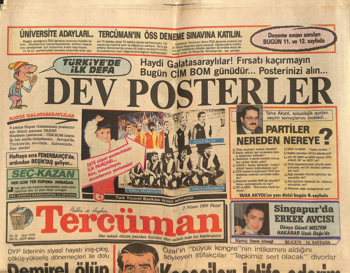 Tercüman Gazetesi 2 Nisan 1989 - Eski Genel Sekreter Özal'ı Eleştirdi - Rıdvan , 2 Yıl Daha Fenerbahçe'de GZ150340 - 1