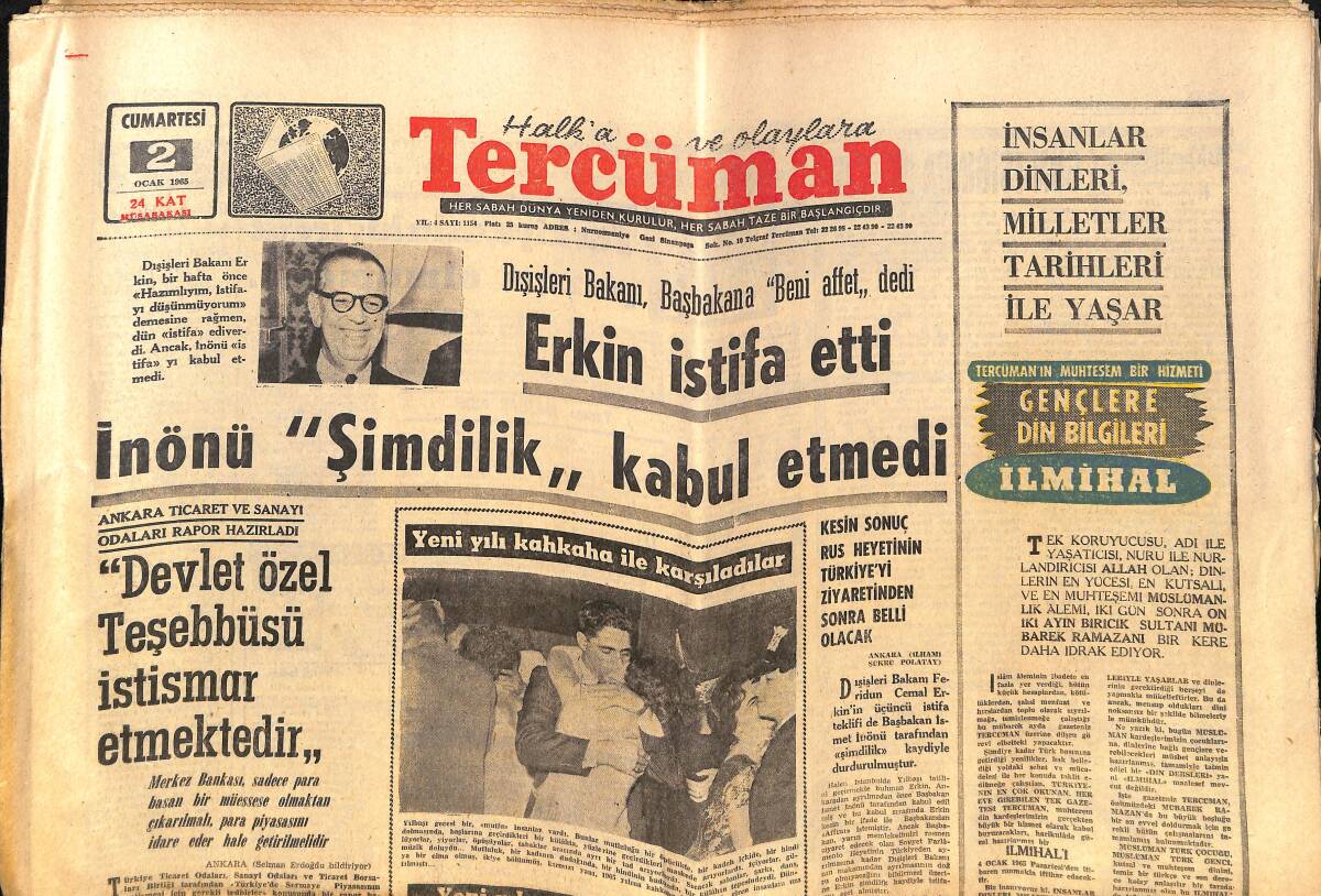 Tercüman Gazetesi 2 Ocak 1965 - Michele Morgan 20 Yaşındaki Oğluna Yakında Kavuşacak - Rusya Da Siyah Irk İstemiyor GZ140435 - 1