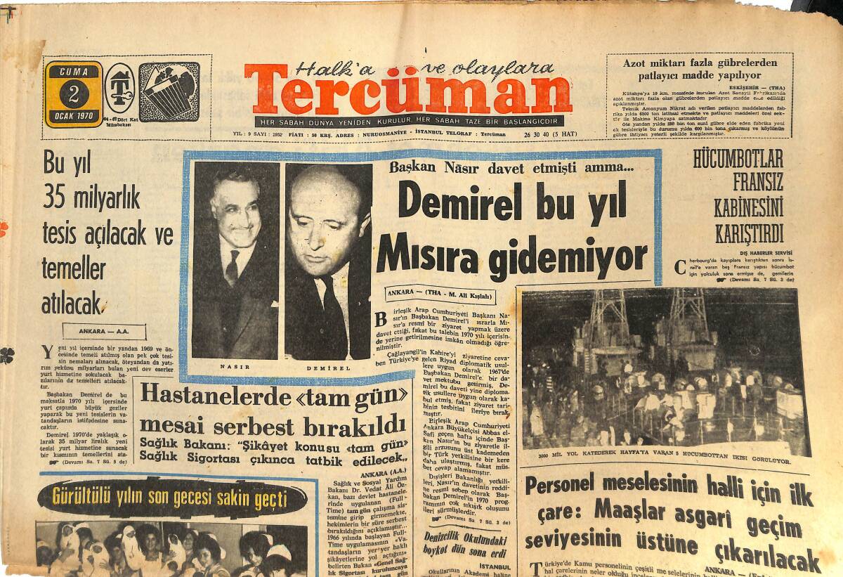 Tercüman Gazetesi 2 Ocak 1970 - Süleyman Demirel Bu Yıl Mısıra Gidemiyor - Türkiye'de Zeki'yi Pele Sanıyorlar! GZ144718 - 1
