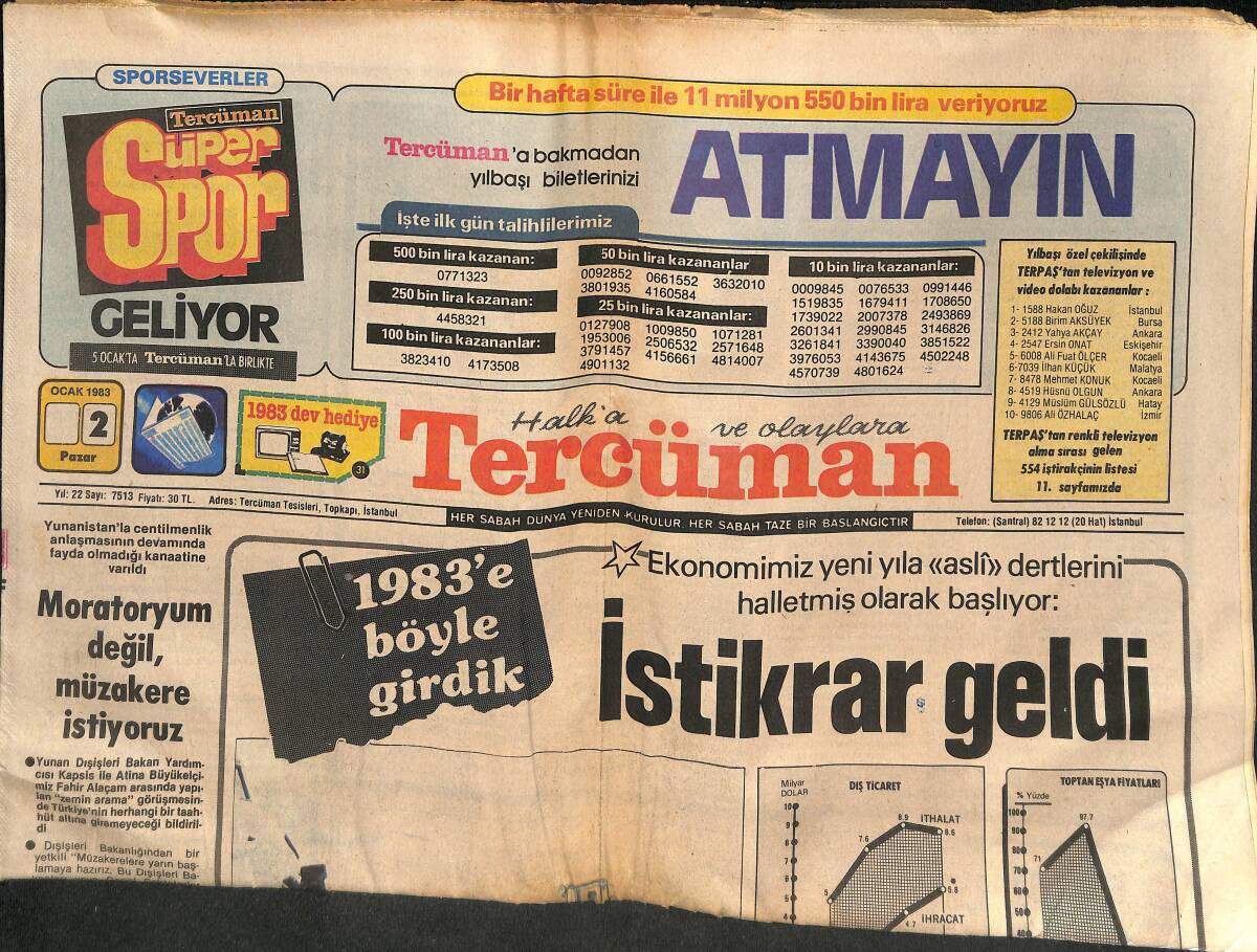 Tercüman Gazetesi 2 Ocak 1983 - Ruslar , Kabil'de Yeni Bir Kıyıma Hazırlanıyor - Moratoryum Değil , Müzakere İstiyoruz GZ134466 - 1