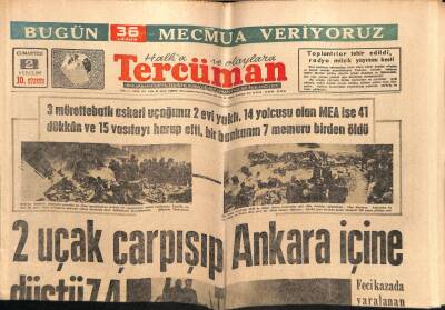 Tercüman Gazetesi 2 Şubat 1963 - 2 Uçak Çarpışıp Ankara İçine Düştü 74 Ölü Var GZ55148 - 1