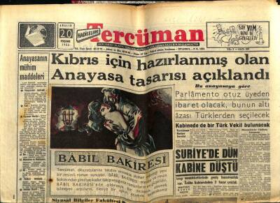 Tercüman Gazetesi 20 Aralık 1956 - Kıbrıs Anayasa Tasarısı Açıklandı GZ54729 - 1