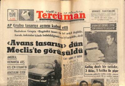 Tercüman Gazetesi 20 Aralık 1966 - Avans Tasarısı Mecliste Görüşüldü GZ54375 - 1