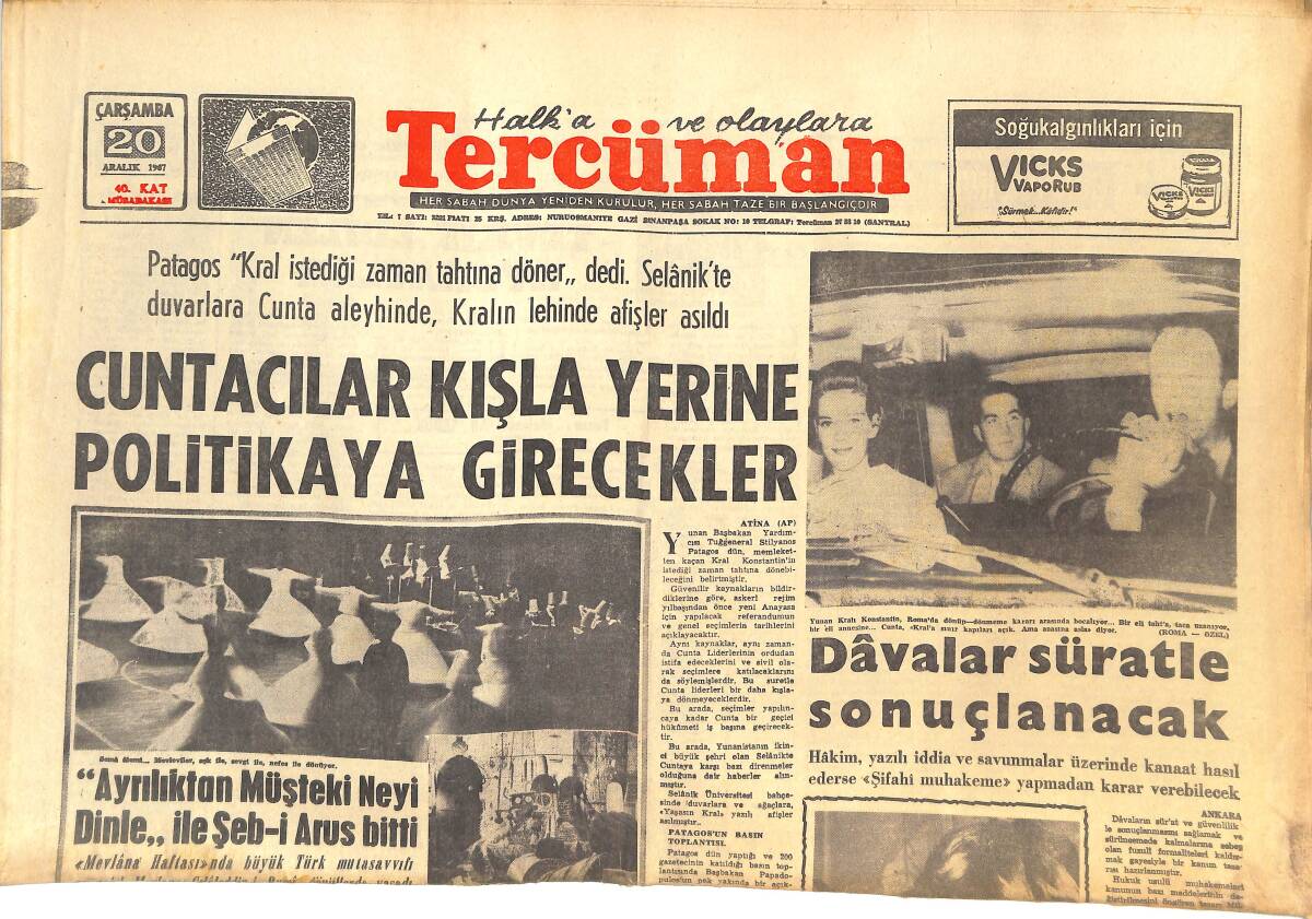 Tercüman Gazetesi 20 Aralık 1967 - Johnson Ve Wilson , Denizde Kaybolan Holt'un Dini Ayini İçin Avustralya'ya Gidecekler GZ144806 - 1