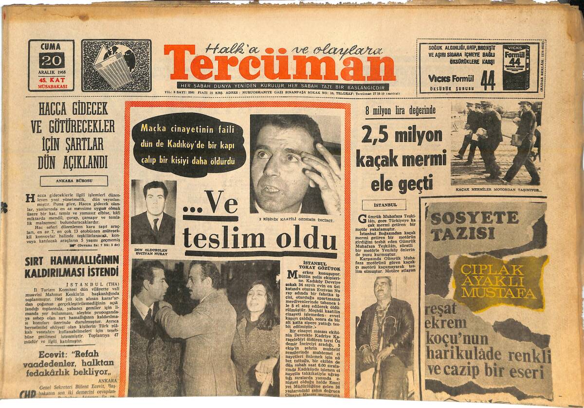 Tercüman Gazetesi 20 Aralık 1968 - Barzani'nin Sağ Kolu Talbani İle Arası Açıldı - Irak'ta Kanlı Çarpışmalar Başladı GZ144870 - 1
