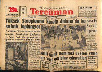 Tercüman Gazetesi 20 Eylül 1960 - Milli Birlik İrtibat Bürosu Tebliğ Yayınladı GZ67529 - 1