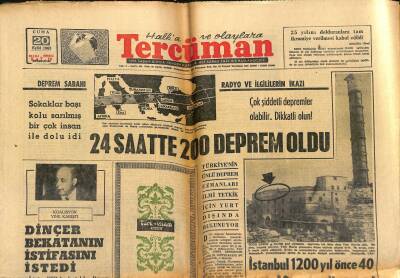 Tercüman Gazetesi 20 Eylül 1963 - 24 Saatte 200 Deprem Oldu - Göksel Arsoy Asker Oldu GZ123469 - 1