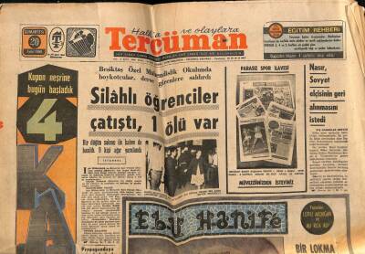 Tercüman Gazetesi 20 Eylül 1969 - Nasır , Sovyet Elçisinin Geri Alınmasını İstedi GZ65827 - 1