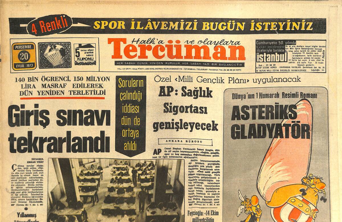 Tercüman Gazetesi 20 Eylül 1973 - Eskişehirspor Köln Önünde Fırsatı Kaçırdı - Giriş Sınavı Tekrarlandı GZ144253 - 1