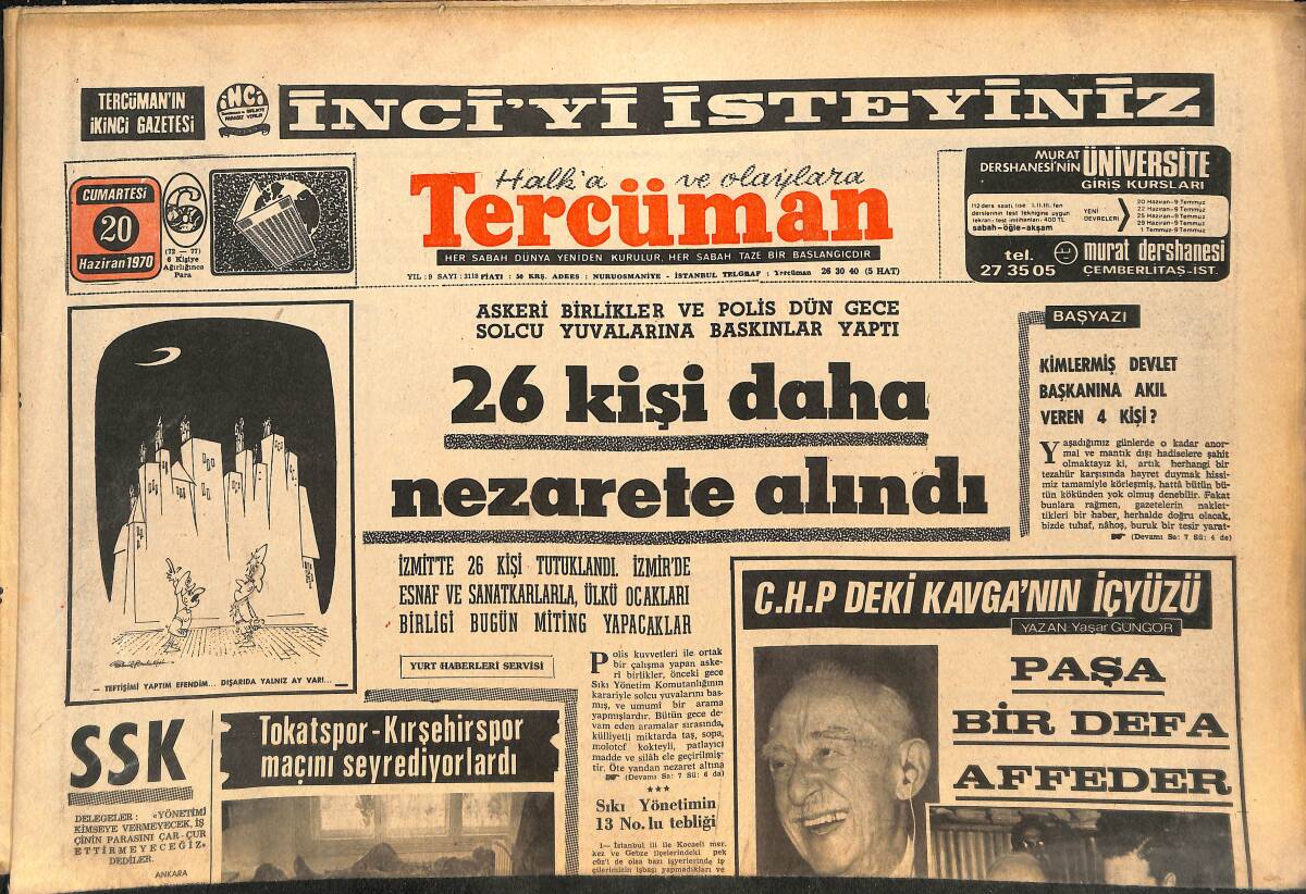 Tercüman Gazetesi 20 Haziran 1970 - CHP'deki Kavganın İç Yüzü - Brezilya'yı Korkutan Bir Şey Var GZ145337 - 1