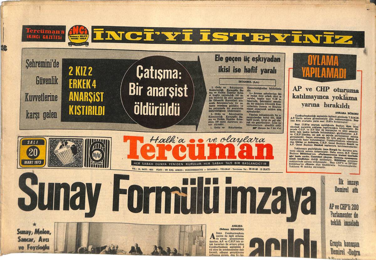 Tercüman Gazetesi 20 Mart 1969 - Sunay Formülü İmzaya Açıdı - Demirel Ve Ecevit 22 Saniye Görüştü - M. Ali-Foreman Dövüşü Gerçekleşiyor GZ144907 - 1