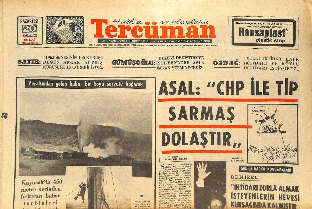 Tercüman Gazetesi 20 Mayıs 1968 - Asal : '' CHP İle TİP Sarmaş Dolaştır '' - Kırşehir Belediyesi Meclissiz Kaldı GZ145416 - 1