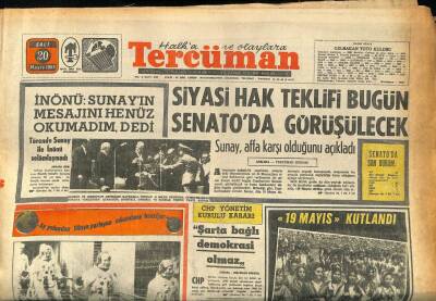 Tercüman Gazetesi 20 Mayıs 1969 - Genel Af Talebi , Bütün Cezaevlerine Yayıldı GZ86202 - 1