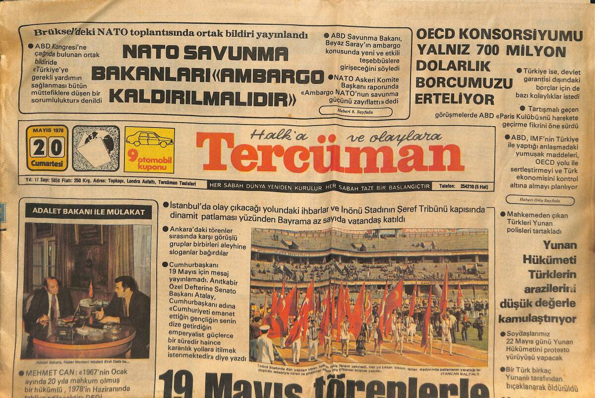 Tercüman Gazetesi 20 Mayıs 1978 - Demirel 16 Haziran'da Adana'da - Yunan Hükümeti Türklerin Arazilerini Düşük Değerle Kamulaştırıyor GZ133505 - 1